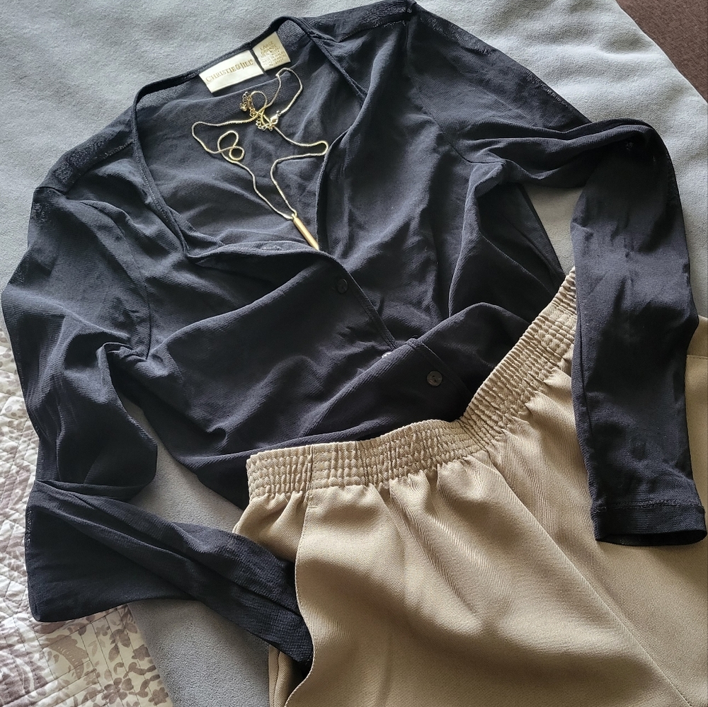 sheer v neck long sleeve black button up down shirt